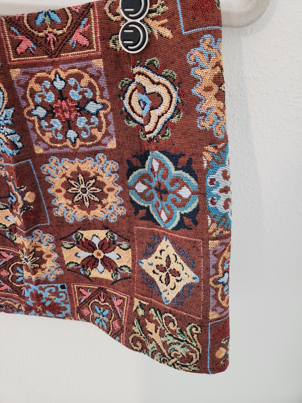 Cider Tile-Print Mini Skirt in Rust and Light Blue - Picture 2 of 6